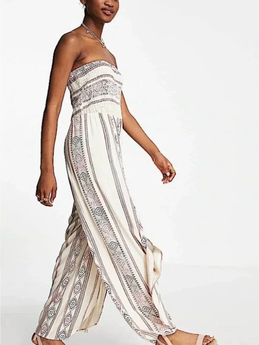 En Creme Cream and Pink Striped Jumpsuit